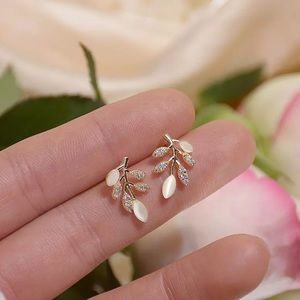 14K Gold Plated Diamond Stud Opal Earrings